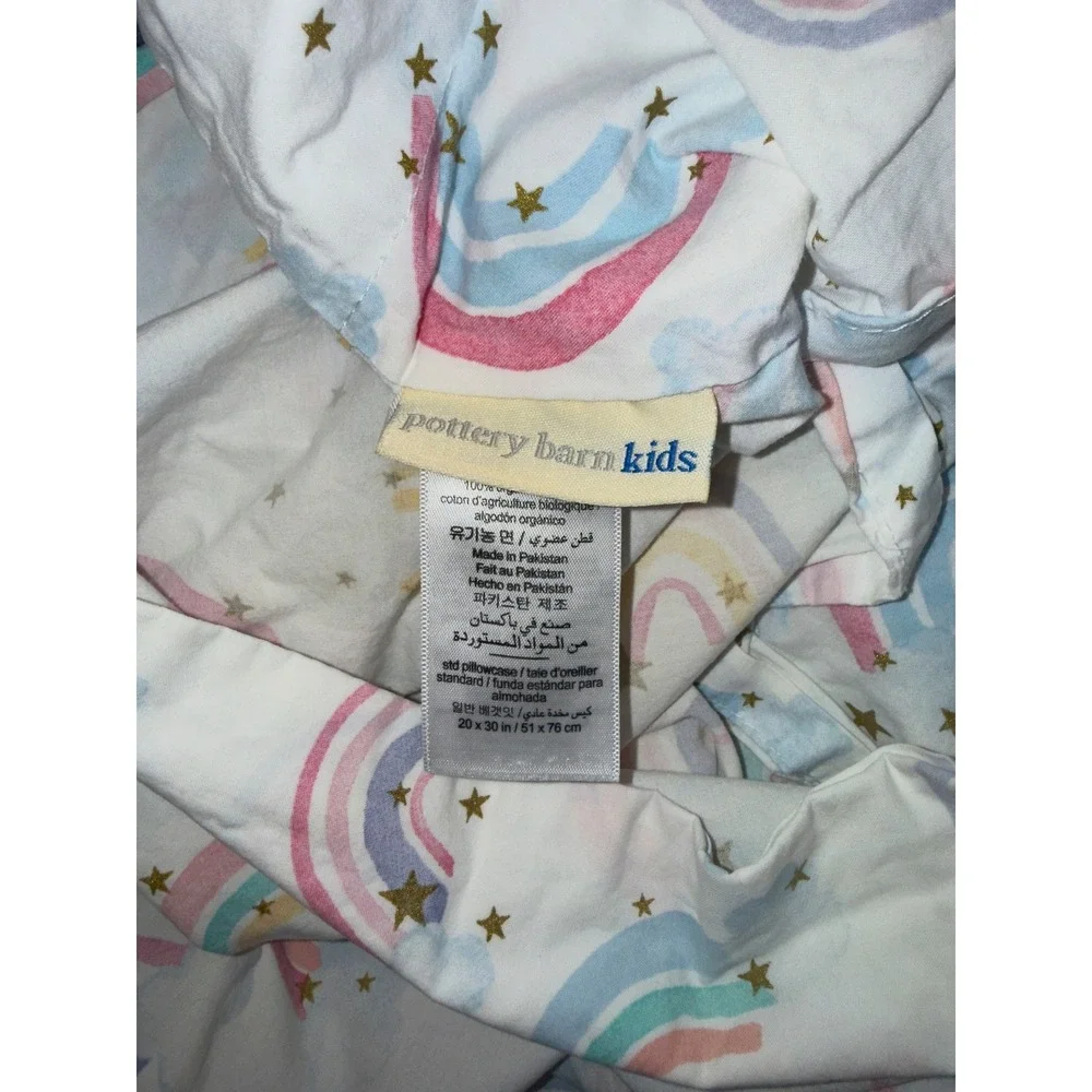 Pottery Barn Kids Rainbow Hearts Twin Sheet Set Organic Cotton White Pastel